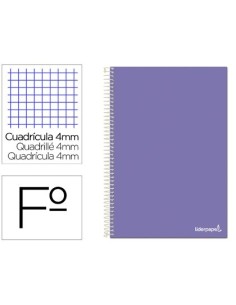 CUADERNO ESPIRAL LIDERPAPEL FOLIO SMART TAPA BLANDA 80H 60GR CUADRO 4MM CON MARGEN COLOR VIOLETA