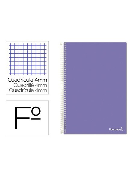 CUADERNO ESPIRAL LIDERPAPEL FOLIO SMART TAPA BLANDA 80H 60GR CUADRO 4MM CON MARGEN COLOR VIOLETA