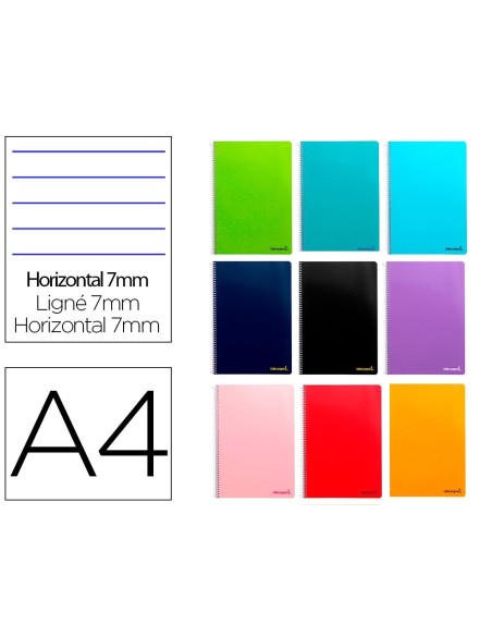 CUADERNO ESPIRAL LIDERPAPEL A4 MICRO SMART TAPA BLANDA 80H60GR HORIZONTAL 7MM DOBLE MARGEN 4 TALADROS COLORES