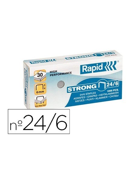 GRAPAS RAPID N. 24/6 STRONG GALVANIZADAS CAJA DE 1000 UNIDADES