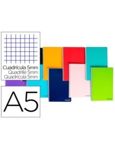 CUADERNO ESPIRAL LIDERPAPEL A5 MICRO SMART TAPA BLANDA 80H60GR CUADRO 5MM 6 TALADROS COLORES SURTIDOS