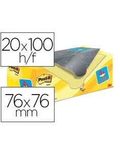 BLOC DE NOTAS ADHESIVAS QUITA Y PON POST-IT SUPER STICKY AMARILLO CANARIO 76X76 MM PACK PROMOCIONAL 16+4 GRATIS