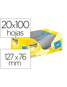 BLOC DE NOTAS ADHESIVAS QUITA Y PON POST-IT STICKY AMARILLO CANARIO 76X127 MM PACK PROMOCIONAL 16+4 GRATIS