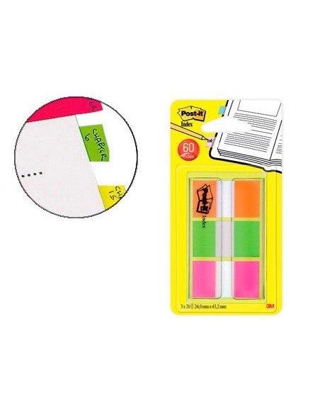 BANDERITAS SEPARADORAS POST-IT INDEX 680 NARANJA LIMA Y ROSA DISPENSADOR FUNDA 3X20