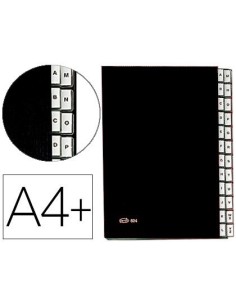 CARPETA CLASIFICADORA FUELLE PARDO CARTON COMPACTO FOLIO 24 DEPARTAMENTOS VISOR DOBLE PERSONALIZABLES COLOR NEGRO