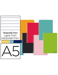 CUADERNO ESPIRAL LIDERPAPEL A5 MICRO SMART TAPA BLANDA 80H60GR HORIZONTAL 7MM DOBLE MARGEN 6 TALADROS COLORES