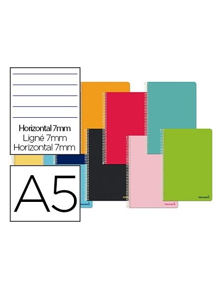 CUADERNO ESPIRAL LIDERPAPEL A5 MICRO SMART TAPA BLANDA 80H60GR HORIZONTAL 7MM DOBLE MARGEN 6 TALADROS COLORES