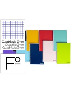 CUADERNO ESPIRAL LIDERPAPEL FOLIO SMART TAPA BLANDA 80H 60GR CUADRO 3 MM CON MARGEN COLORES SURTIDOS