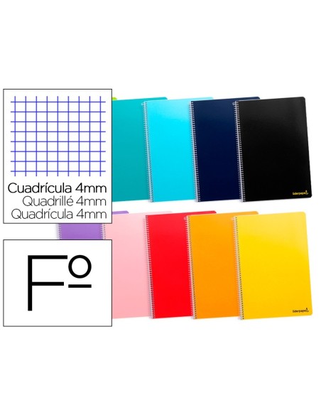 CUADERNO ESPIRAL LIDERPAPEL FOLIO SMART TAPA BLANDA 80H 60GR CUADRO 4 MM CON MARGEN COLORES SURTIDOS