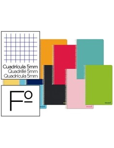 CUADERNO ESPIRAL LIDERPAPEL FOLIO SMART TAPA BLANDA 80H 60GR CUADRO 5 MM CON MARGEN COLORES SURTIDOS