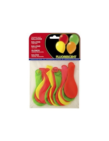 GLOBO 100% LATEX BIODEGRADABLE FLUORESCENTE BOLSA DE 15 UNIDADES COLORES SURTIDOS
