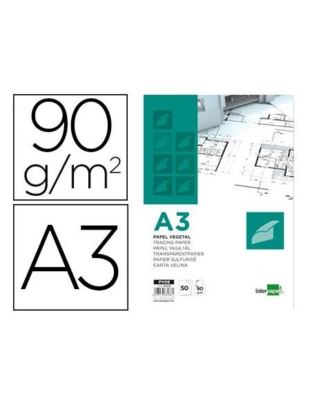 BLOC PAPEL VEGETAL LIDERPAPEL ENCOLADO 297X420MM 50 HOJAS 90 G/M2