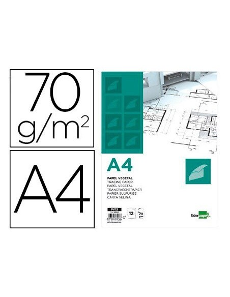PAPEL DIBUJO LIDERPAPEL A4 210X297MM 70G/M2 VEGETAL SOBRE DE 12 HOJAS