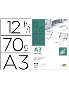 PAPEL DIBUJO LIDERPAPEL A3 297X420MM 70G/M2 VEGETAL SOBRE DE 12 HOJAS