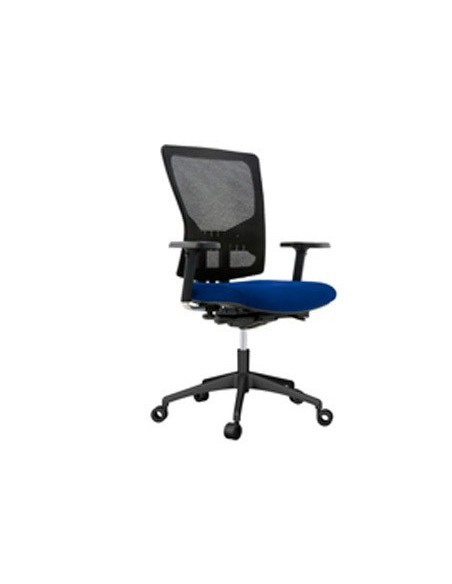 SILLA ROCADA DE OFICINA CON BRAZOS TAPIZADA EN TELA INGNIFUGA Y RESPALDO EN POLIMERO COLOR AZUL