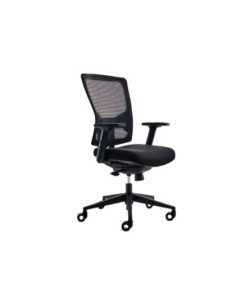 SILLA ROCADA DE OFICINA CON BRAZOS TAPIZADA EN TELA INGNIFUGA Y RESPALDO EN POLIMERO COLOR NEGRO