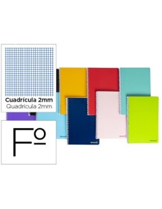 CUADERNO ESPIRAL LIDERPAPEL FOLIO SMART TAPA BLANDA 80H 60GR MILIMETRADO 2MM COLORES SURTIDOS