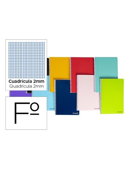 CUADERNO ESPIRAL LIDERPAPEL FOLIO SMART TAPA BLANDA 80H 60GR MILIMETRADO 2MM COLORES SURTIDOS