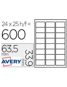 ETIQUETA ADHESIVA AVERY PARA CONGELADOR BLANCA 63,5X33,9 MM INK-JET LASER Y FOTOCOPIADORA PACK DE 600
