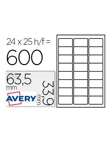 ETIQUETA ADHESIVA AVERY PARA CONGELADOR BLANCA 63,5X33,9 MM INK-JET LASER Y FOTOCOPIADORA PACK DE 600
