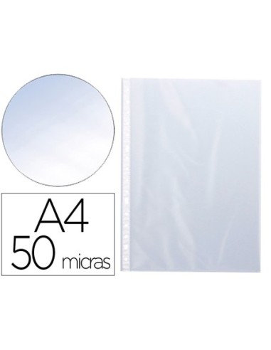 FUNDA MULTITALADRO Q-CONNECT DIN A4 50 MC CRISTAL BOLSA DE 100 UNIDADES