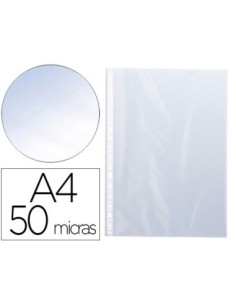 FUNDA MULTITALADRO Q-CONNECT DIN A4 50 MC CRISTAL CAJA DE 100 UNIDADES