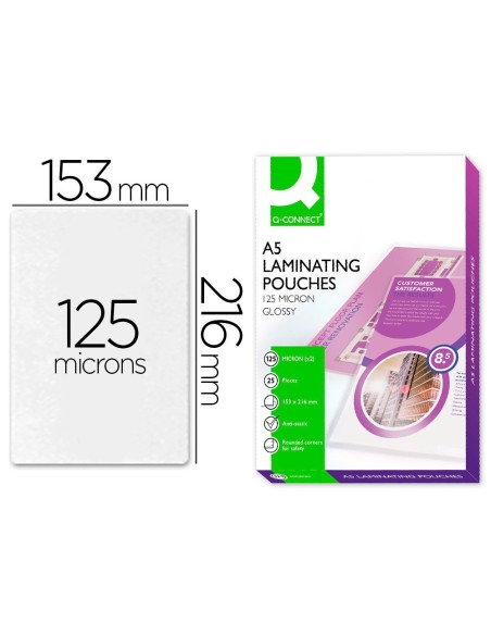 BOLSA DE PLASTIFICAR Q-CONNECT 153 X 216 MM 125 MC DIN A5 AUTOADHESIVAS CAJA DE 25 UNIDADES