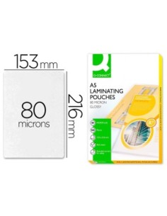 BOLSA DE PLASTIFICAR Q-CONNECT 153 X 216 MM 80MC DIN A5 CAJA DE 100 UNIDADES