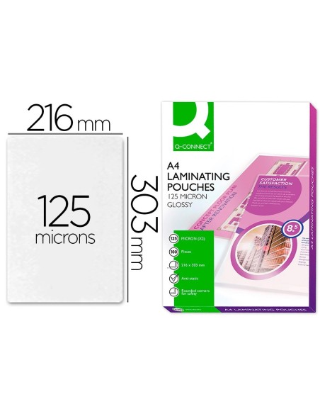 BOLSA DE PLASTIFICAR Q-CONNECT 303 X 216 MM 125 MC DIN A4 A CAJA DE 100 UNIDADES