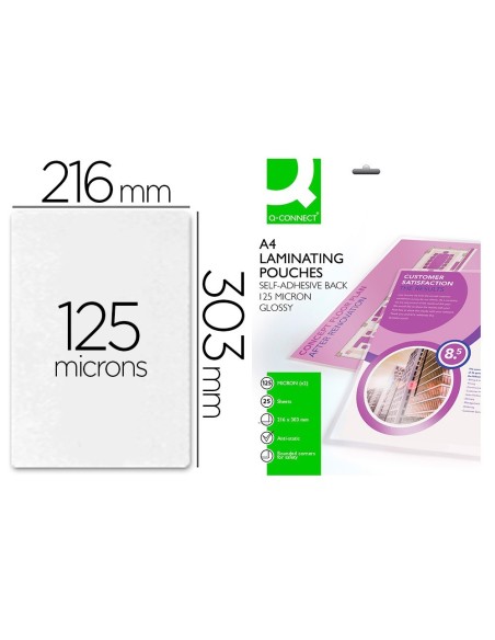 BOLSA DE PLASTIFICAR Q-CONNECT 303 X 216 MM 125 MC DIN A4 AUTOADHESIVAS CAJA DE 25 UNIDADES