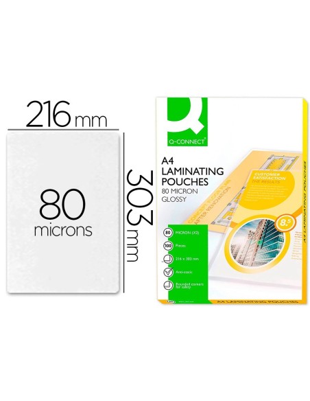 BOLSA DE PLASTIFICAR Q-CONNECT 303 X 216 MM 80 MC DIN A4 CAJA DE 100 UNIDADES
