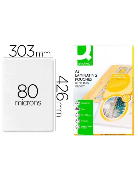 BOLSA DE PLASTIFICAR Q-CONNECT 303 X 426 MM 80 MC DIN A3 CAJA DE 100 UNIDADES