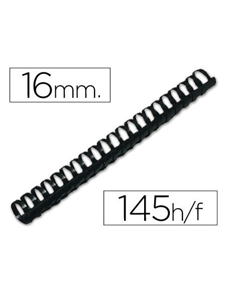 CANUTILLO Q-CONNECT REDONDO 16 MM PLASTICO NEGRO CAPACIDAD 145 HOJAS CAJA DE 50 UNIDADES