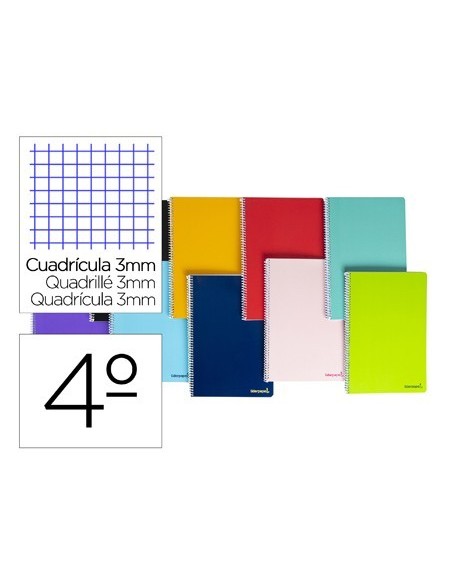 CUADERNO ESPIRAL LIDERPAPEL CUARTO SMART TAPA BLANDA 80H 60GR 3MM CON MARGEN COLORES SURTIDOS