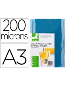 TAPA DE ENCUADERNACION Q-CONNECT PVC DIN A3 INCOLORA 200 MC CAJA DE 100 UNIDADES