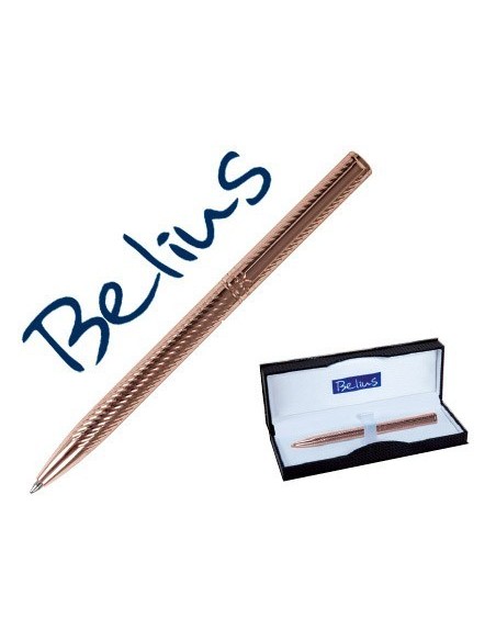 BOLIGRAFO BELIUS CASCAIS ORO ROSA CUERPO CROMADO BRILLO EN ESTUCHE