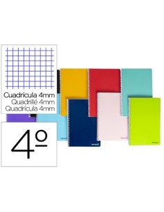CUADERNO ESPIRAL LIDERPAPEL CUARTO SMART TAPA BLANDA 40H 60GR CUADRO 4MM CON MARGEN COLORES SURTIDOS