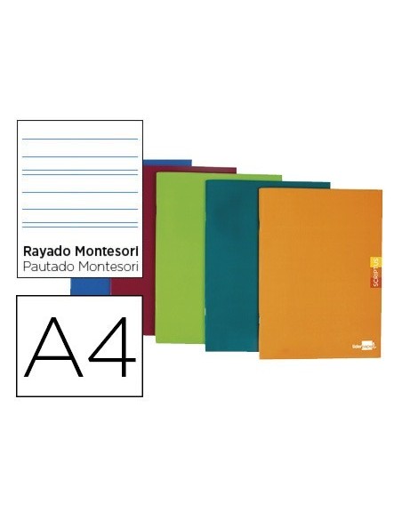 LIBRETA LIDERPAPEL SCRIPTUS A4 48 HOJAS 90G/M2 RAYADO MONTESSORI 3,5MM CON MARGEN COLORES SURTIDOS