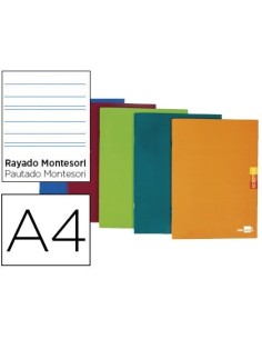 LIBRETA LIDERPAPEL SCRIPTUS A4 48 HOJAS 90G/M2 RAYADO MONTESSORI 5MM CON MARGEN COLORES SURTIDOS