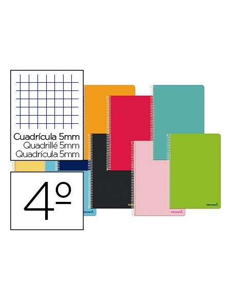 CUADERNO ESPIRAL LIDERPAPEL CUARTO SMART TAPA BLANDA 80H 60GR CUADRO 5MM CON MARGEN COLORES SURTIDOS