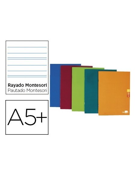 LIBRETA LIDERPAPEL SCRIPTUS A5 PLUS 48 HOJAS 90G/M2 RAYADO MONTESSORI 5MM CON MARGEN COLORES SURTIDOS