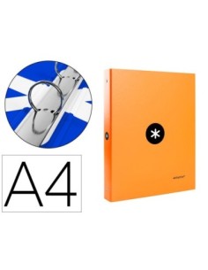 CARPETA LIDERPAPEL ANTARTIK A4 FORRADA 4 ANILLAS 25 MM REDONDAS COLOR NARANJA