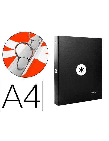 CARPETA LIDERPAPEL ANTARTIK A4 FORRADA 4 ANILLAS 25 MM REDONDAS COLOR NEGRO