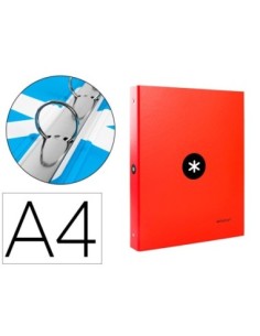 CARPETA LIDERPAPEL ANTARTIK A4 FORRADA 4 ANILLAS 25 MM REDONDAS COLOR ROJO