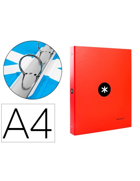 CARPETA LIDERPAPEL ANTARTIK A4 FORRADA 4 ANILLAS 25 MM REDONDAS COLOR ROJO