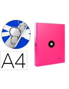 CARPETA LIDERPAPEL ANTARTIK A4 FORRADA 4 ANILLAS 25 MM REDONDAS COLOR ROSA