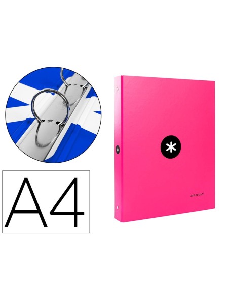 CARPETA LIDERPAPEL ANTARTIK A4 FORRADA 4 ANILLAS 25 MM REDONDAS COLOR ROSA