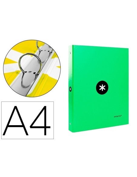 CARPETA LIDERPAPEL ANTARTIK A4 FORRADA 4 ANILLAS 25 MM REDONDAS COLOR VERDE