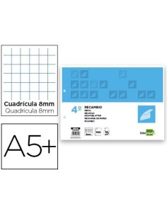 RECAMBIO LIDERPAPEL CUARTO APAISADO 100 H 2TCA-08 CUADRO 8 MM 2 TALADROS CON MARGEN
