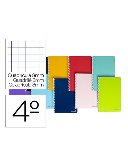 CUADERNO ESPIRAL LIDERPAPEL CUARTO SMART TAPA BLANDA 80H 60GR CUADRO 8MM CON MARGEN COLORES SURTIDOS